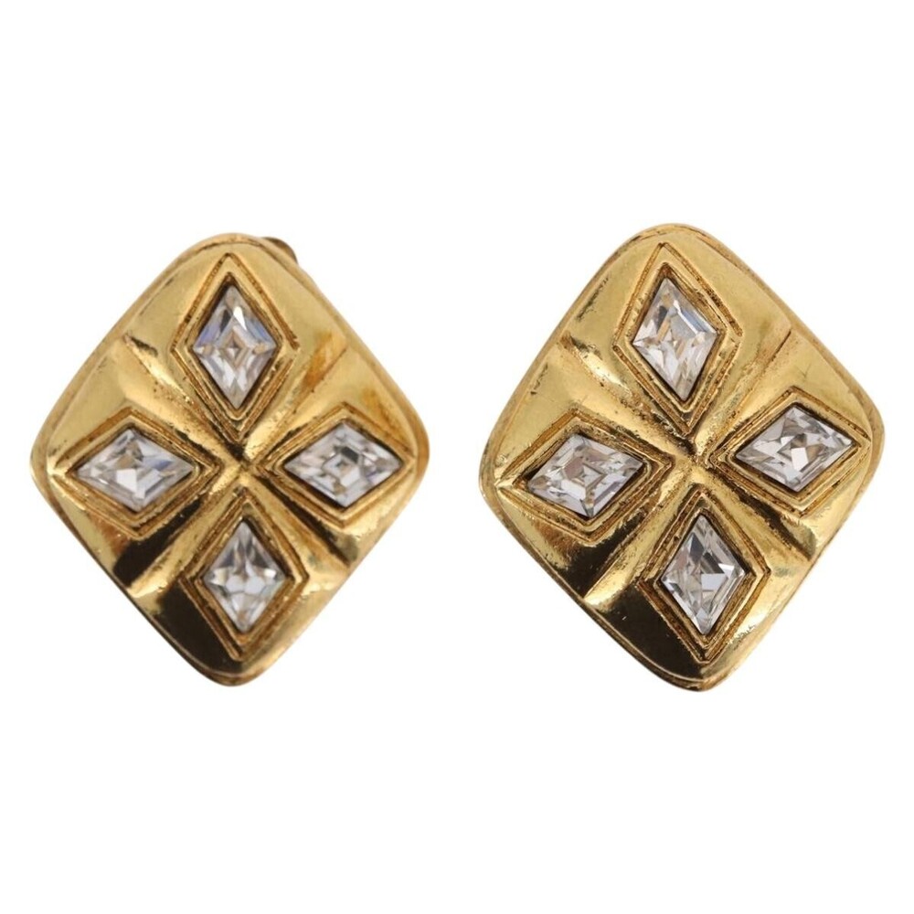 Chanel Vintage Diamond Clip-On Metal with Crystals